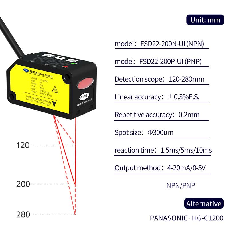 FSD22-200N-UI लेजर विस्थापन सेंसर